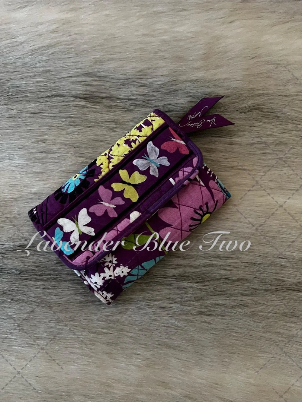 VERA BRADLEY Flutterby 2014 Trifold Euro Wallet Pink Purple Y2K Pink Purple Flor